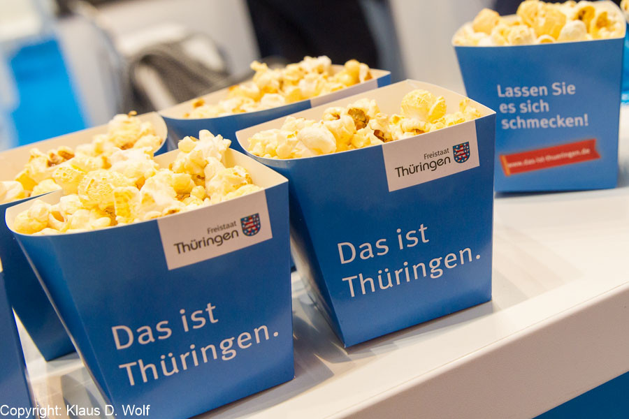 Messefotograf München, Gebrandete Popcornboxen am Messestand von Thüringen auf der Expo Real