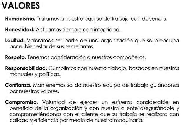 Valores ANDYMAQ