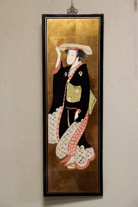 「飛鳥山の花見　母：模写美人画看板」（鳥居清長）