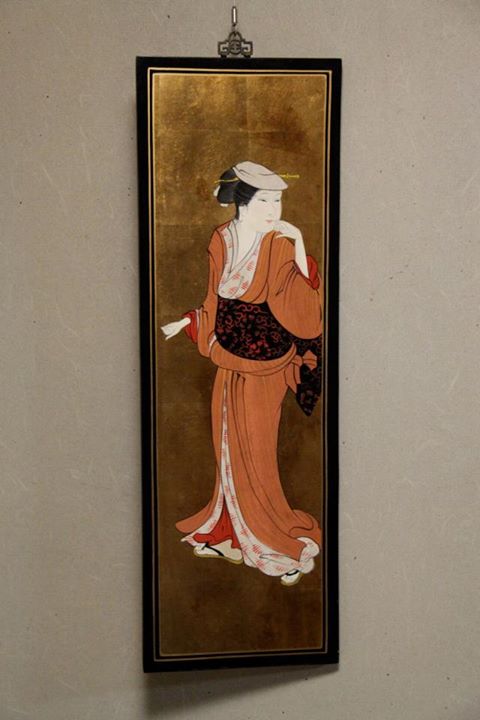 「飛鳥山の花見　娘：模写美人画看板」（鳥居清長）