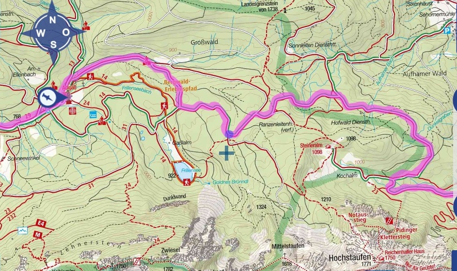 Kartenauschnitt via ApeMap und der Kompass Karte