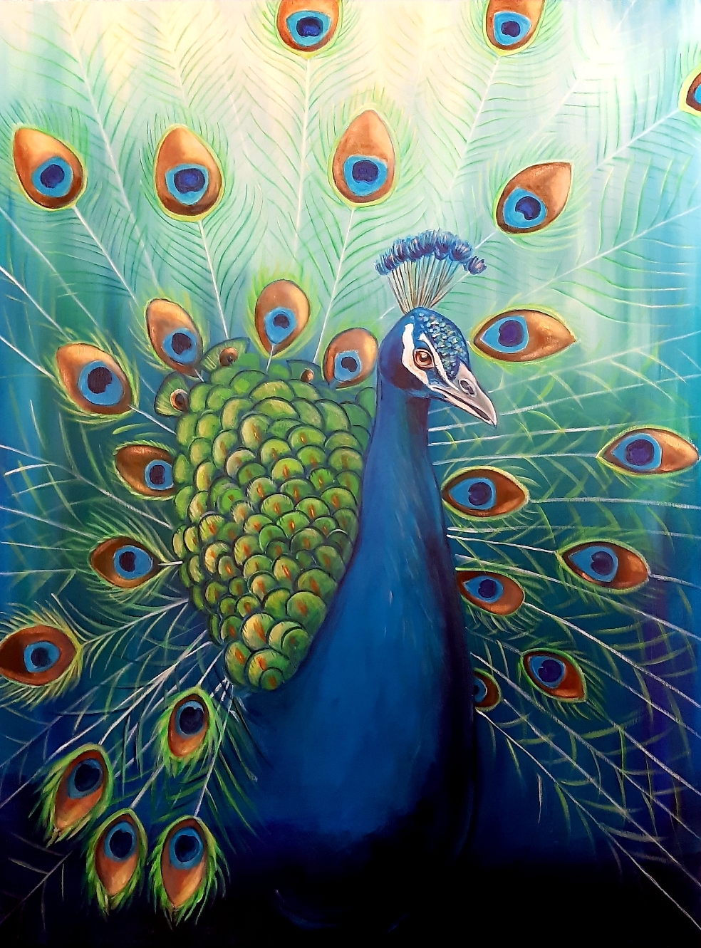 "Pfau in blau" Acryl auf Leinwand 60×80 cm
