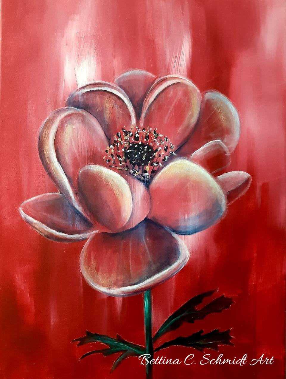 Anemone in Karmesinrot. Acryl auf Leinwand 30x40 cm