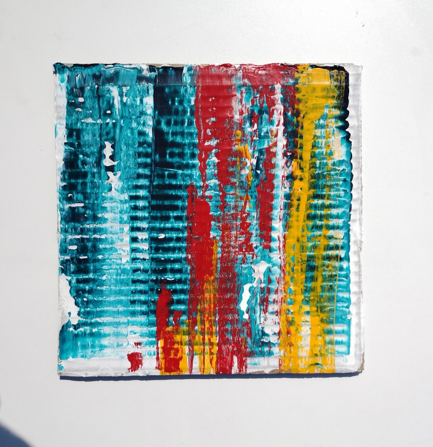 TURQUOISE RED & YELLOW part 2, acrylic on cardboard, 23 x 23cm