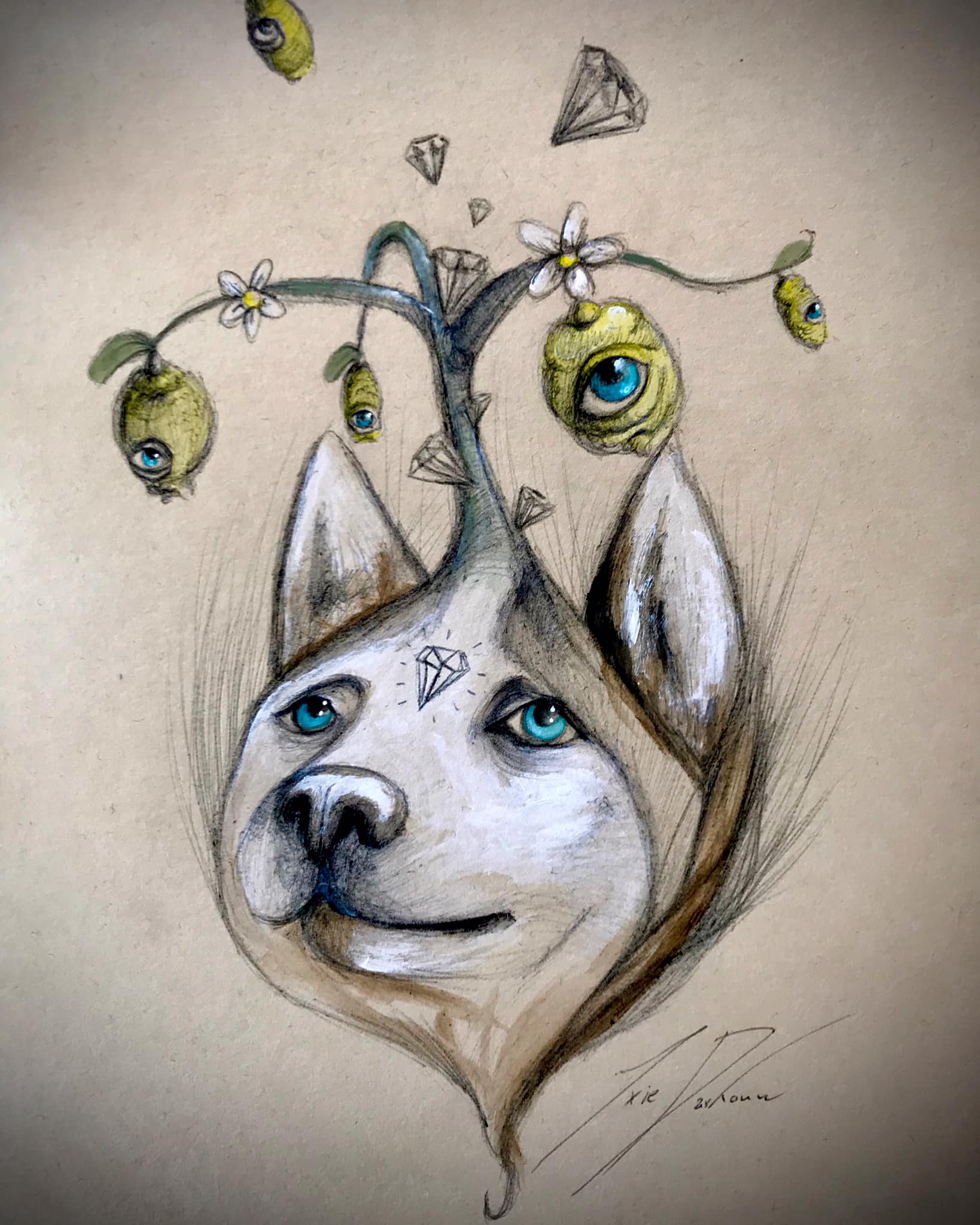 "The Dog - Lemons - Crystals" • sold