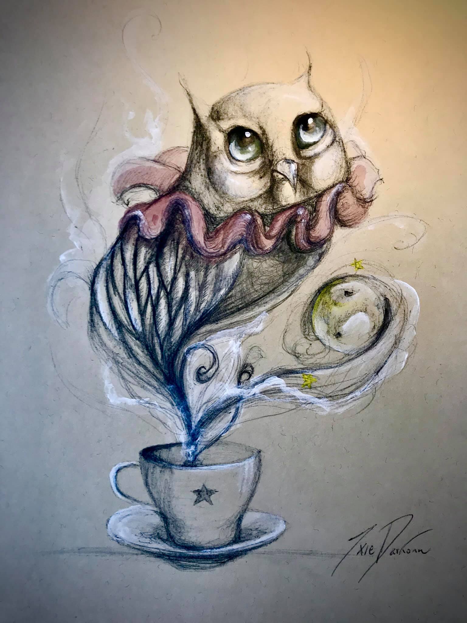 "Owl - Coffee - Moon" • sold