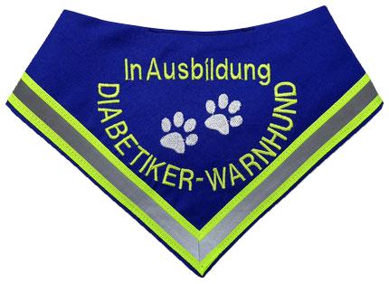 Diabetiker Halstuch , Warnhund, Pfoten, Reflektorband, Leuchtband, Hund