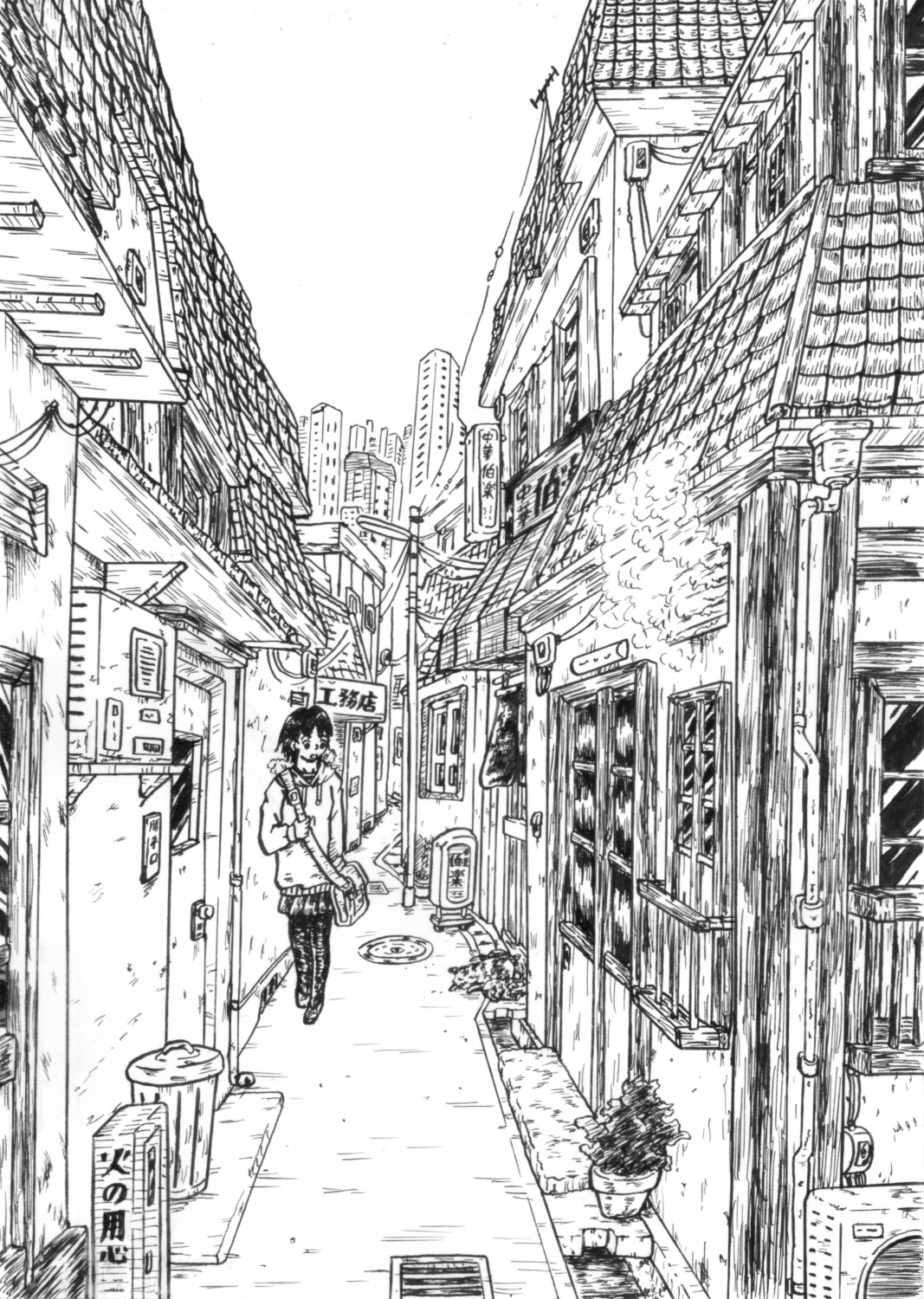 Illustration "A winter alley"(Original)　イラスト「冬の路地裏」（オリジナル）