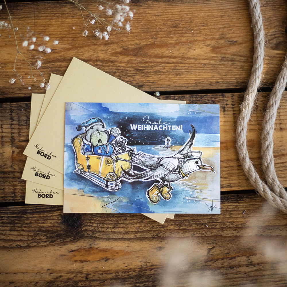 Pickposh Piekfeine Dinge Postkarte Boot Maritim Blau