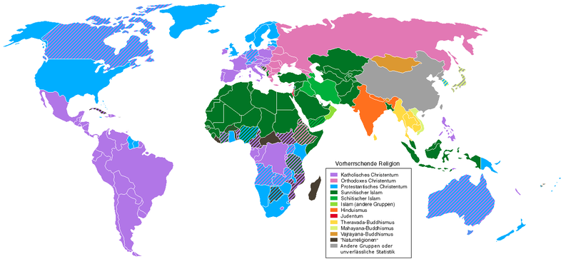 Die Welt: vorherrschende Religionen nach Staaten