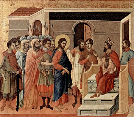 Jesús en la corte de Herodes, por Duccio, c. 1310. (Quelle verlinkt)