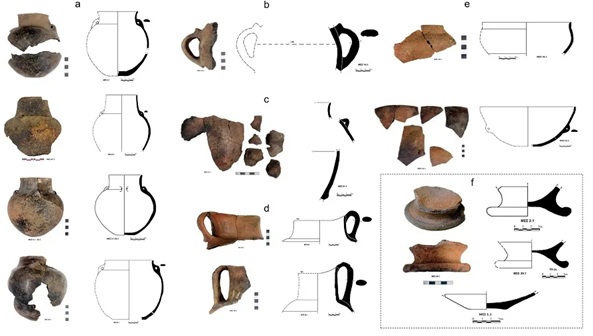 De documentatie van de vondst van diverse aardenwerken scherven.