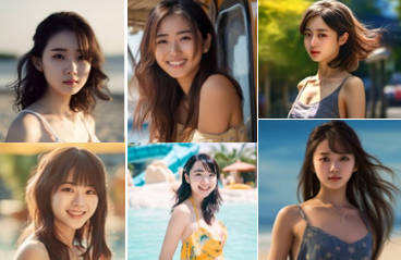 6人の女性。夏を感じさせる服装。
