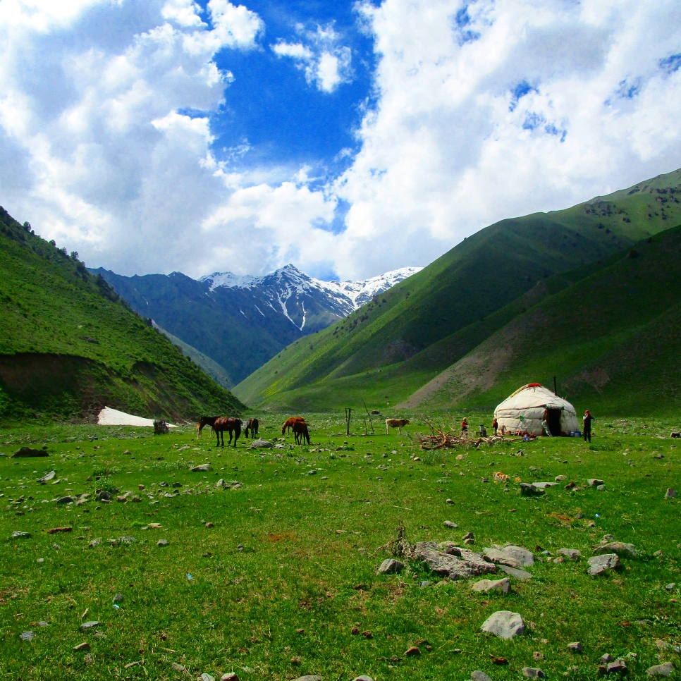 Kichi-Jailoo --small summer pasture with the Boz-Üiy - Kyrgyz Nomad house. Small world of Kyrgyz Nomads stayed unchanged for thousands of years 