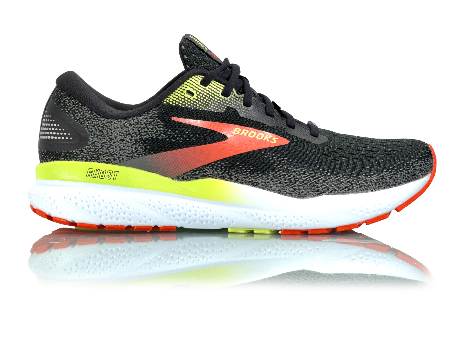 Brooks Ghost 16 GTX Herren Black/Mandarin Red/Green