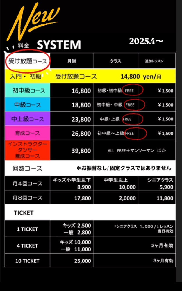 湘南平塚のどこよりも安い良心的な!本格派ストリートダンススクールSTUDIO BLACKN キッズ料金