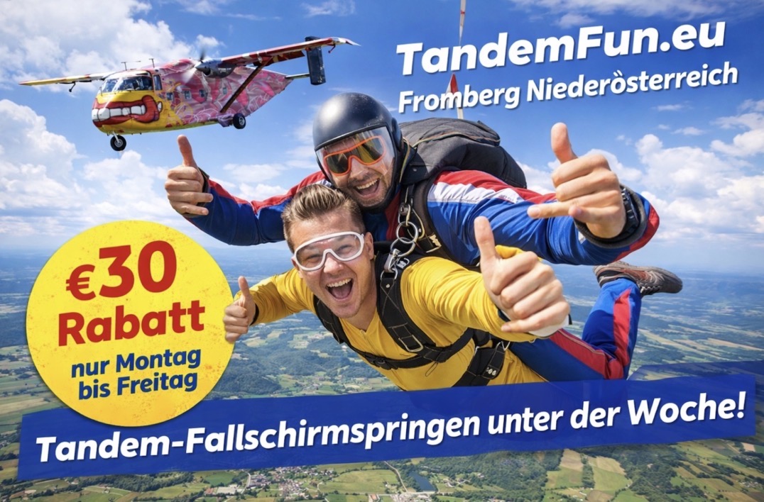 Tandemsprung über Fromberg Rabatt Tage Montag bis Freitag nähe Wien