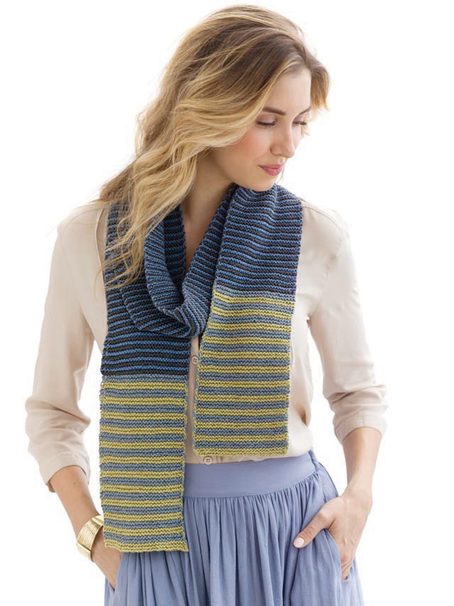 MILLIBAR SCARF Designed by Matthew Schrank, 6 Knäuel Kiwi Lace, je 1 Tussok und Storm Blue 