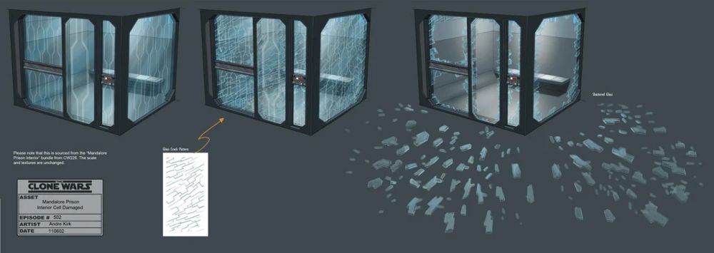 Mandalorian Gefängniszelle Schäden. Illustration von Andre Kirk.