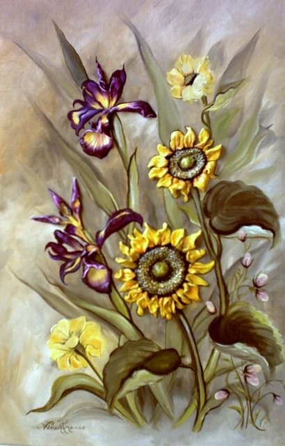 "Iris y Girasoles, 2007" 30 x 45 cm.