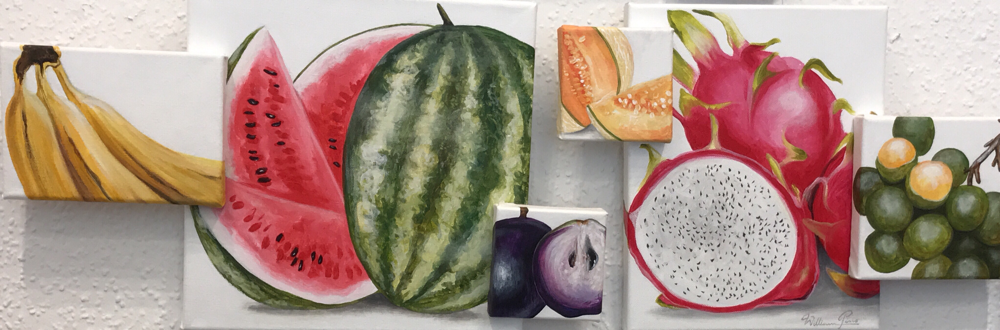 Tropische Früchte, Acryl auf Leinwand. ca. 30 x 80 cm.  110,00 €