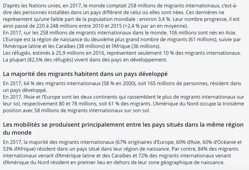 DOCUMENT n°1 : "Les migrations internationales", INED, 28 mars 2018, en ligne : https://www.ined.fr/fr/tout-savoir-population/memos-demo/focus/les-migrations-dans-le-monde/