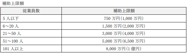 省力化投資補助金補助上限額表