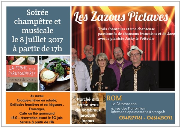 soirée champêtre et musicale - le menu - les Zazous Pictaves en juillet 2017 à la ferme de la Pérotonnerie de Rom