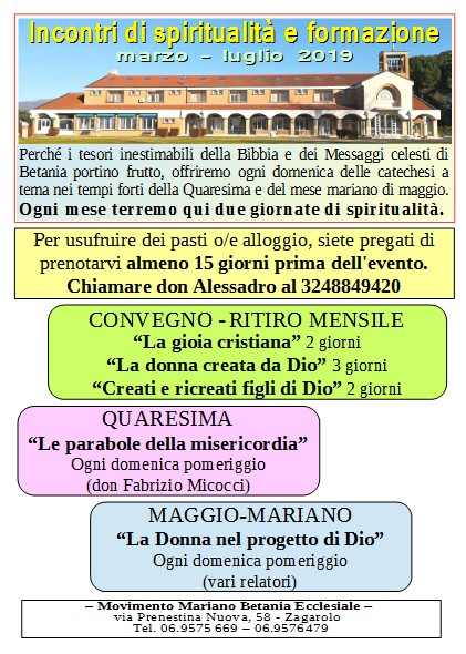 Incontri di spiritualità e formazione 2019