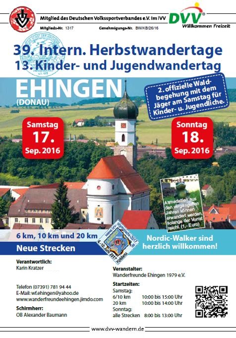 Ausscheibung unserer 39Intrn. Herbstwandertage & 13. Kinder- und Jugendwandertage am 17./18 September 2016