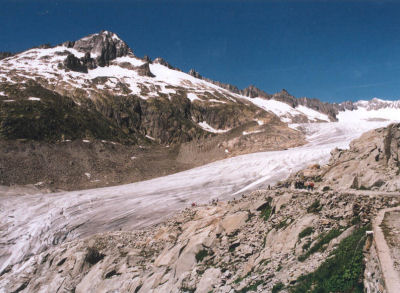 Rhonegletscher in 2001, een groot deel van de tong is weg gesmolten.
