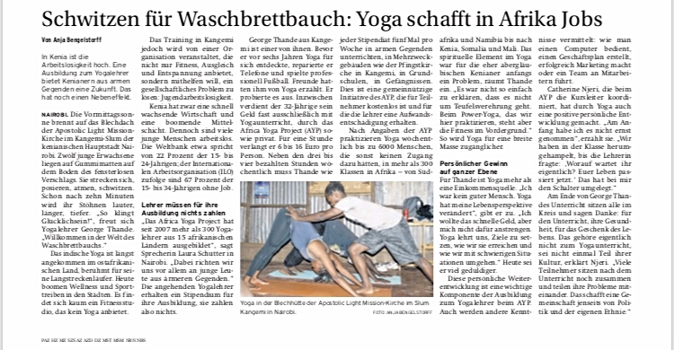 Veröffentlichung über das Africa Yoga Project im Nordkurier / Newspaper article about AYP in my hometown newspaper :-)