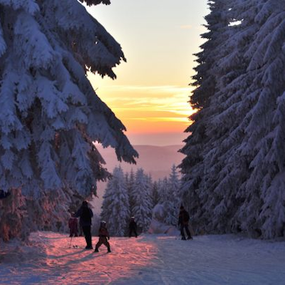 Familienabfahrt im Winter