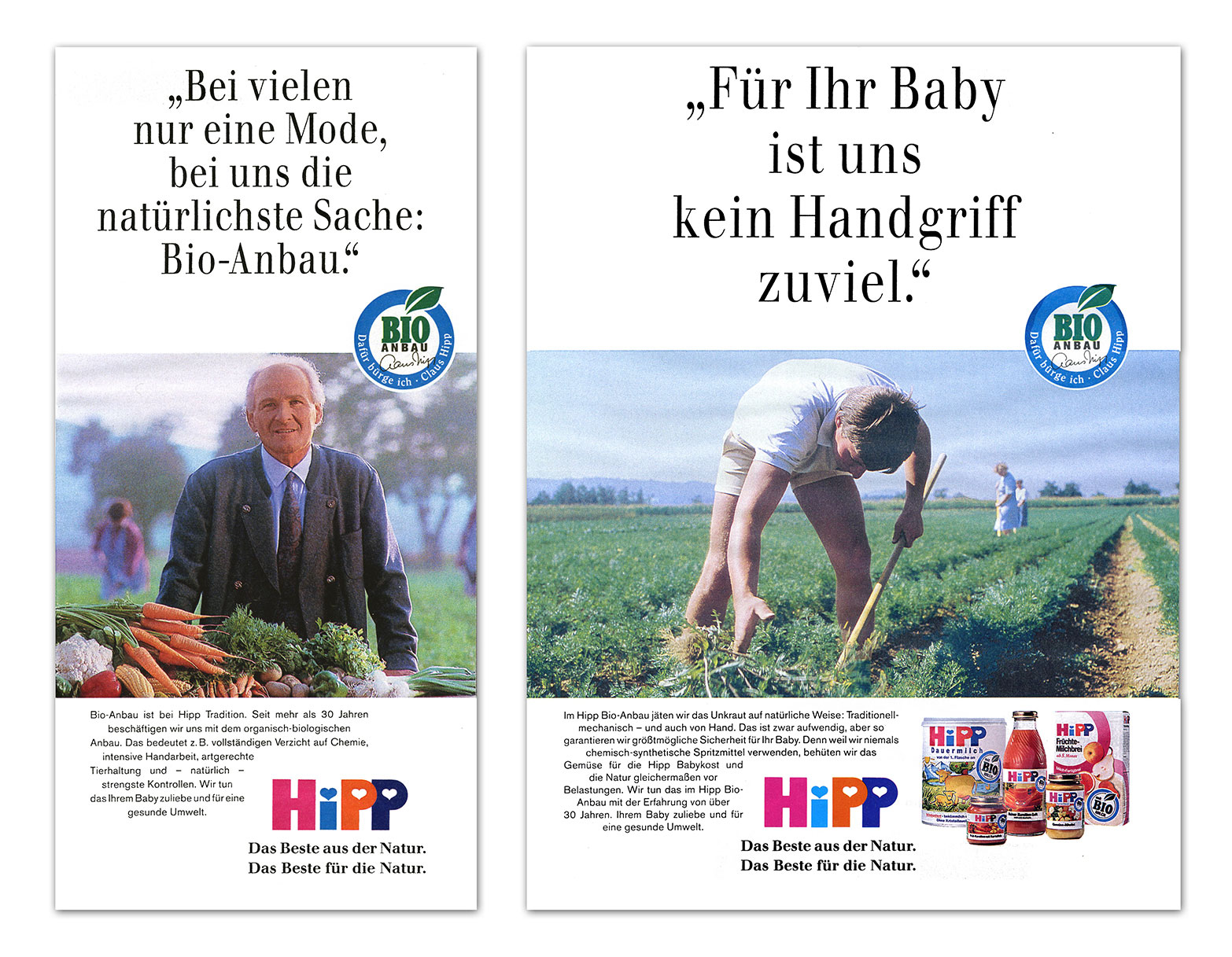 Hipp Bio-Kampagne, Anzeigenmotiv mit Vorschaltseite