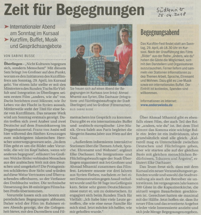 Unser 3. Film "Bilder" im Südkurier angekündigt!