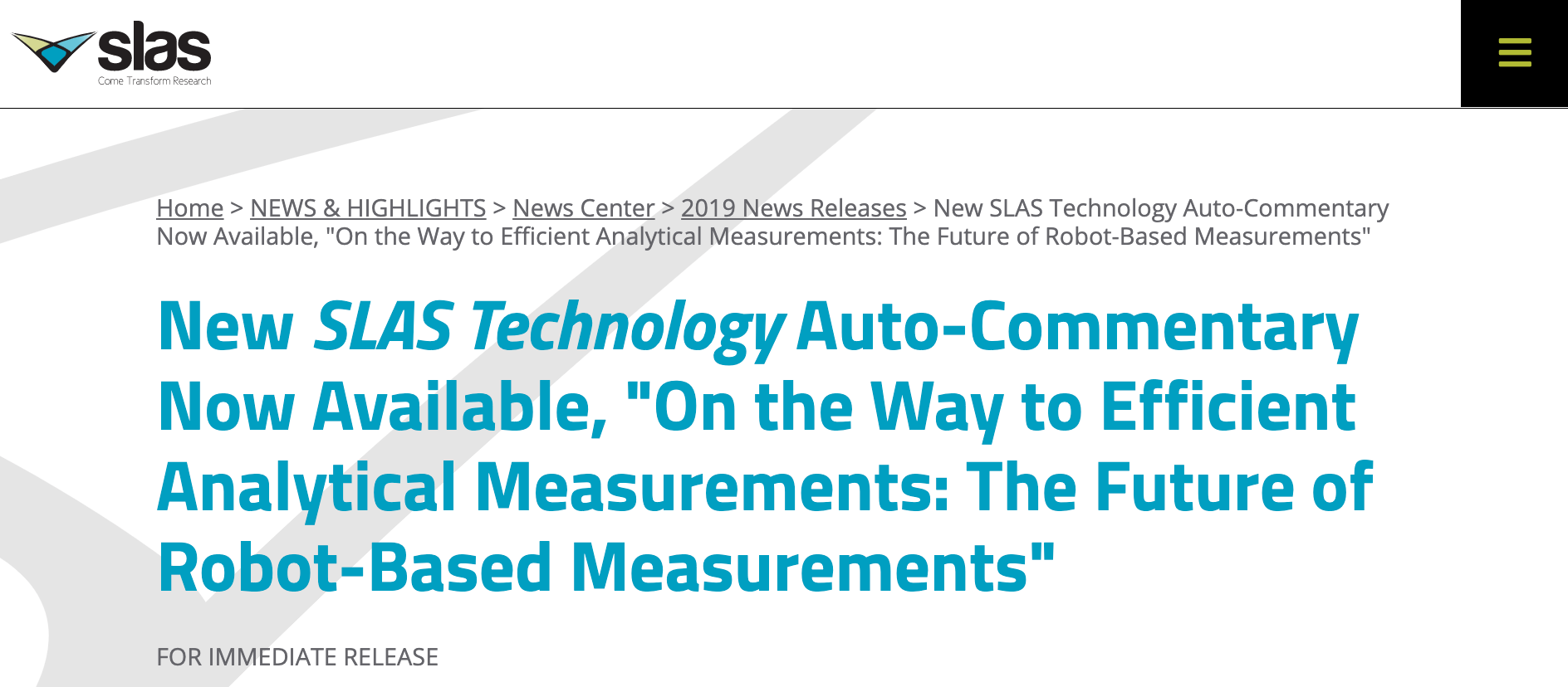 SLAS to announce an autocommentary about H. Fleischer's and K. Thurow's textbook