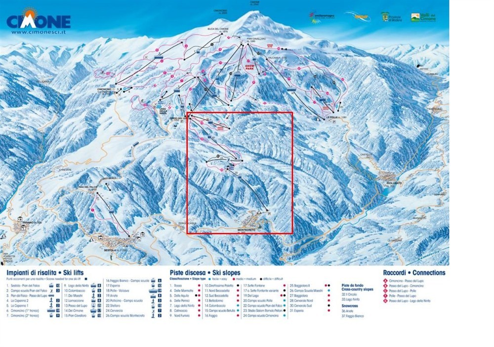 vista mappa impianti e piste Monte Cimone