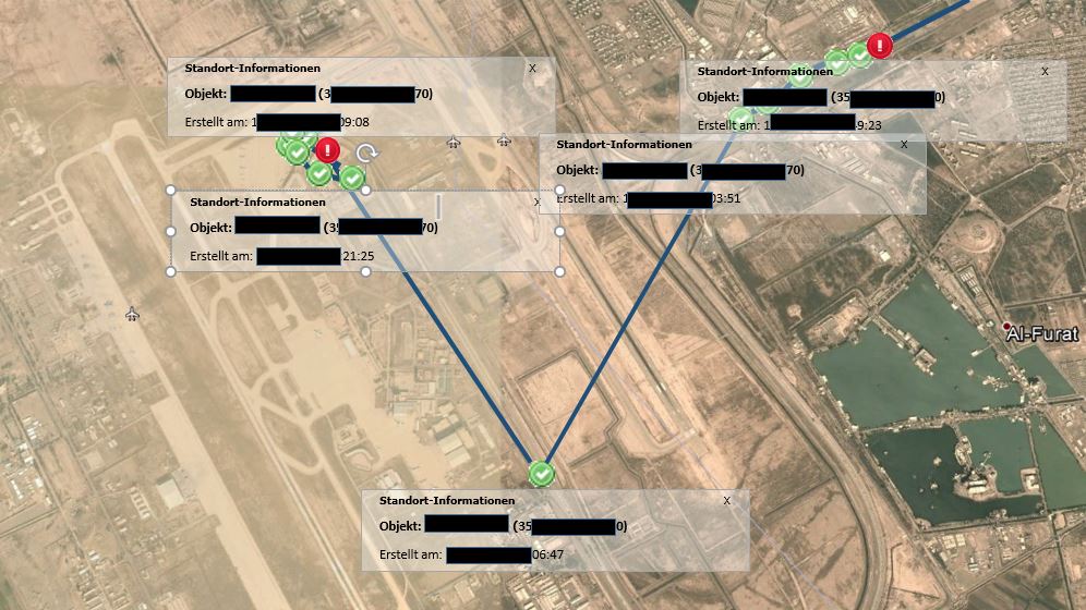 Route tracking: Baghdad Airport, Iraq