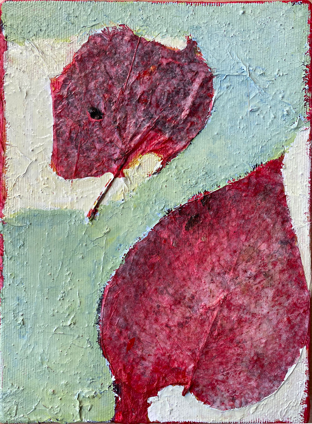 Empreinte 1 - papier maché recyclé feuille morte et gouache sur toile 22*16 cm 2018