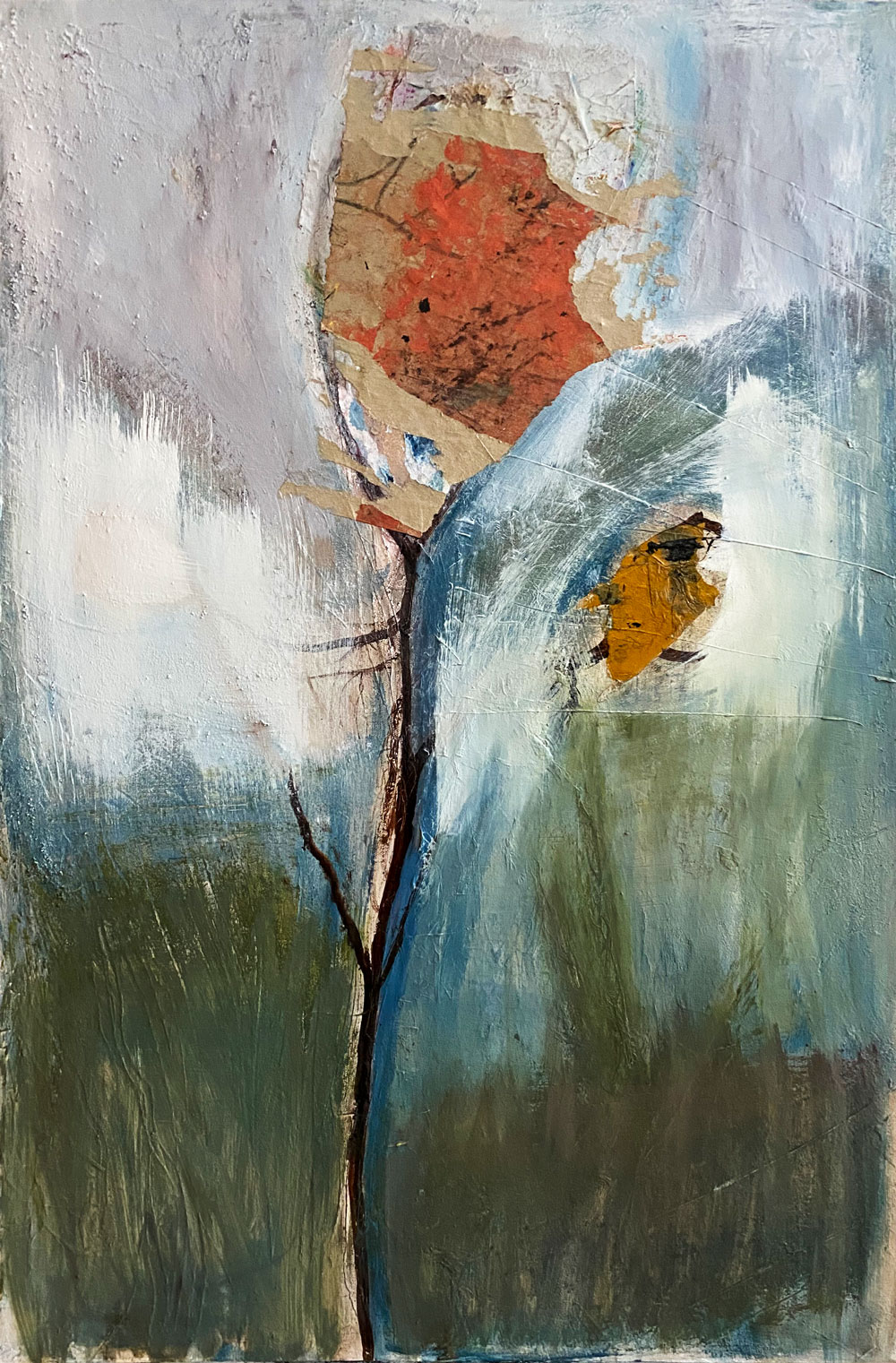 Végétal 18 Toile composition mixte papier kraft recyclé acrylique encre sepia  90*60 cm 2020