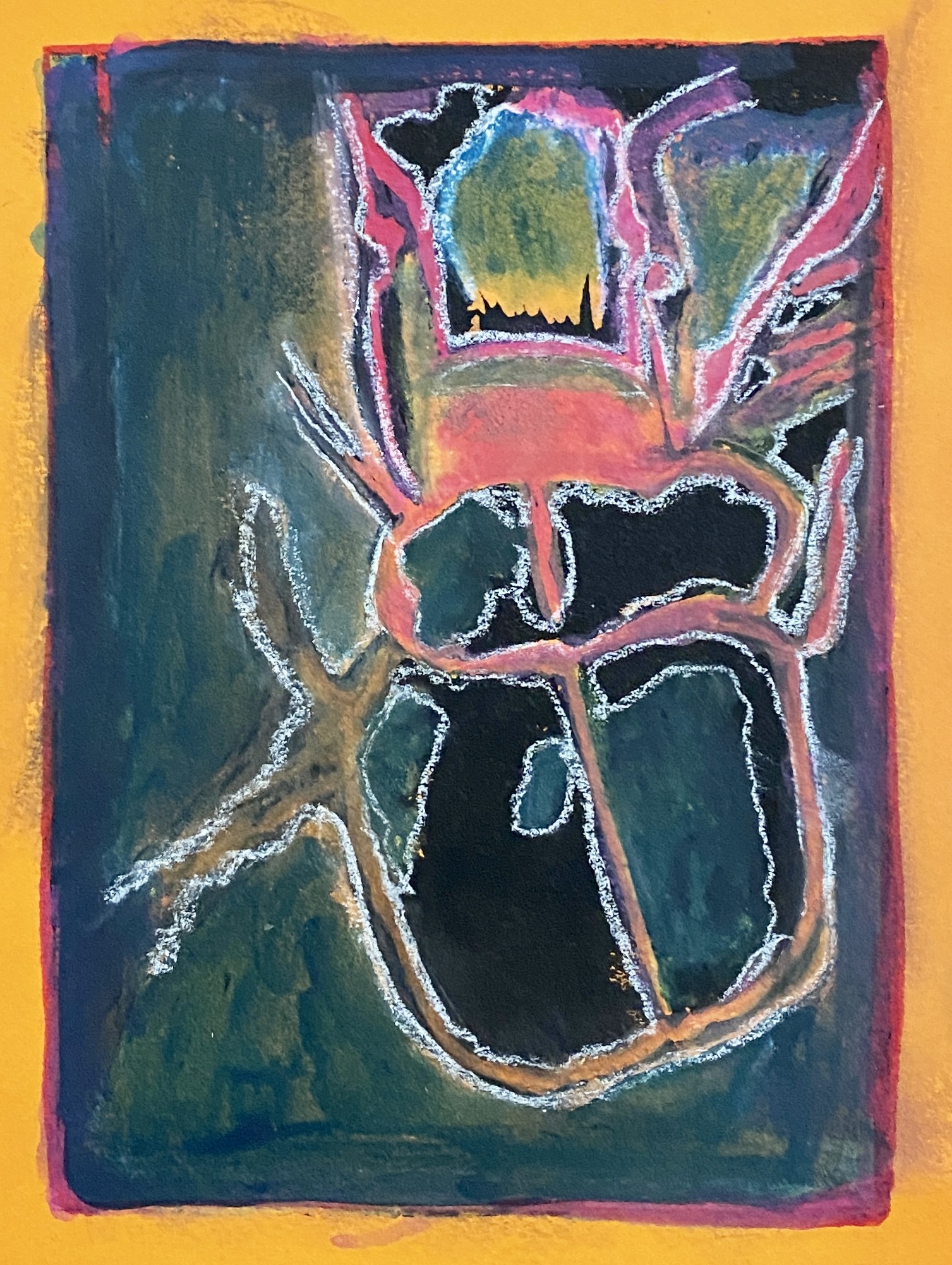 Scarab 21 linogravure rehaussée à l'encre, crayon gras - A4 Vendue
