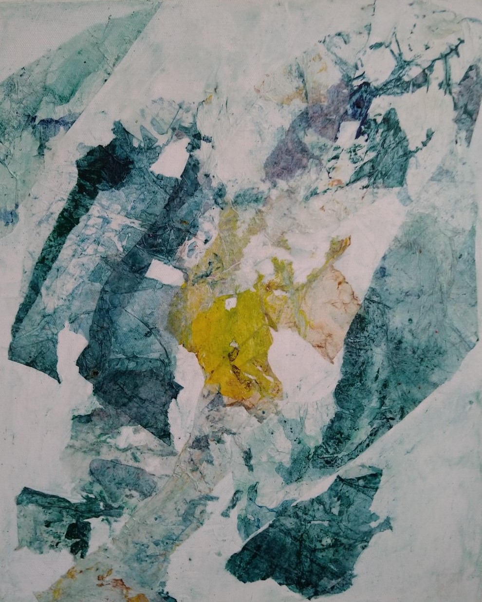 Espace 3 pigments, papier de soie sur toile de lin - 48x36 2016 