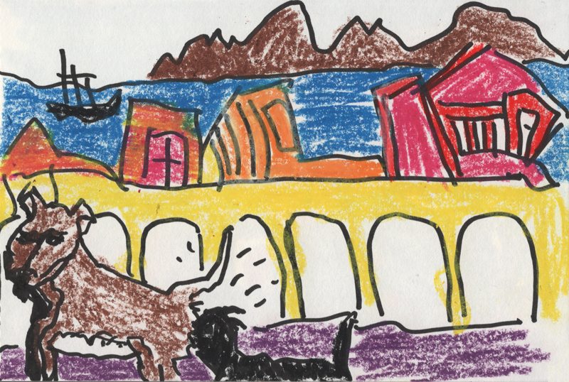 Le Chien qui voulait Sniffer Voyage à Valparaiso Craie cirée sur papier 9x14 cm 2012 