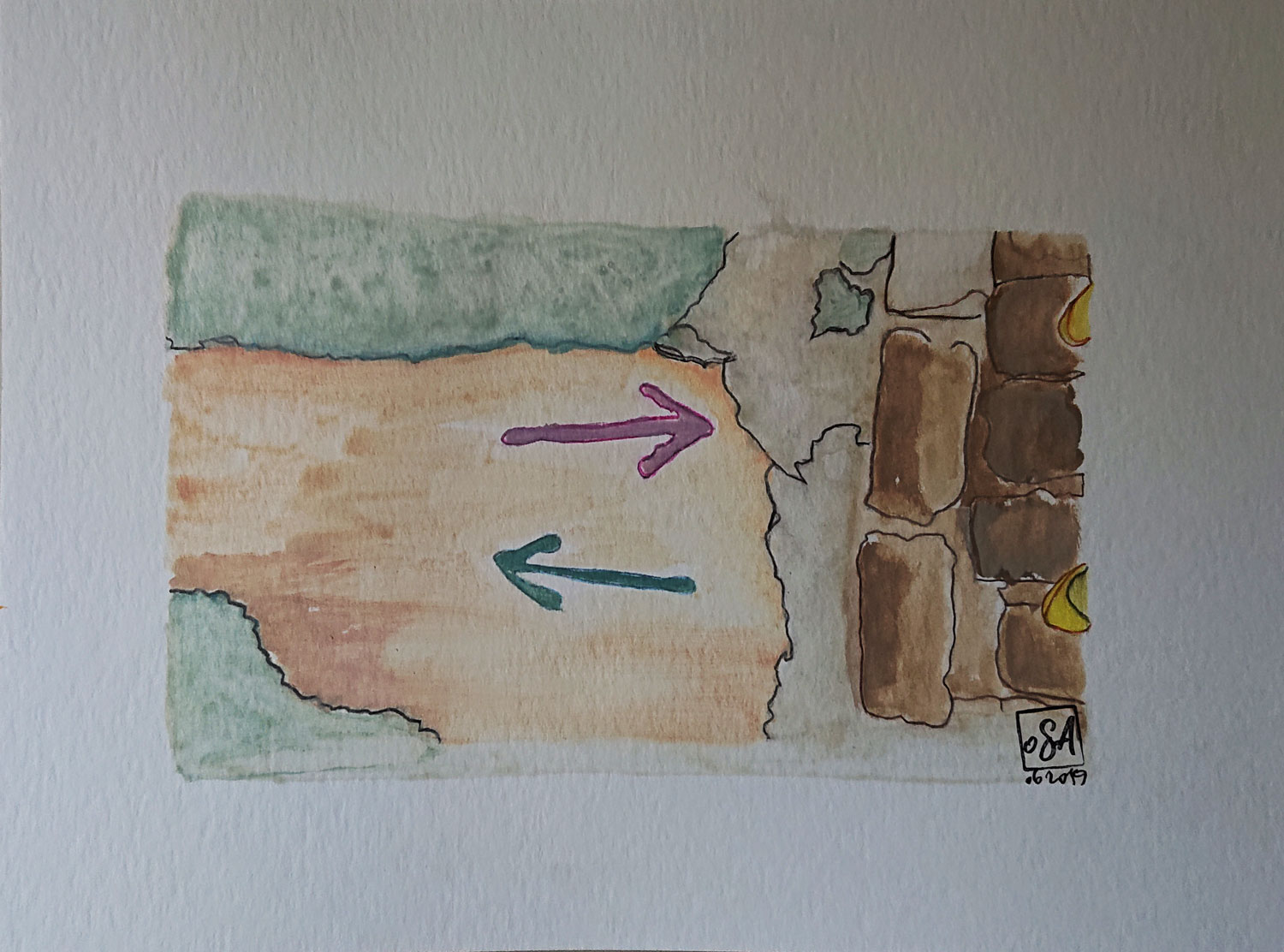 Les Pas aller retour - Rues de Dieppe - Aquarelle sur papier Hahnemuhle fine art 425g 30x40 cm 2019