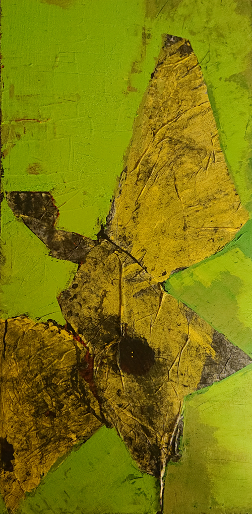 Le Grand Oiseau Jaune 80x40 cm  papier de soie pigment  sur bois 2016