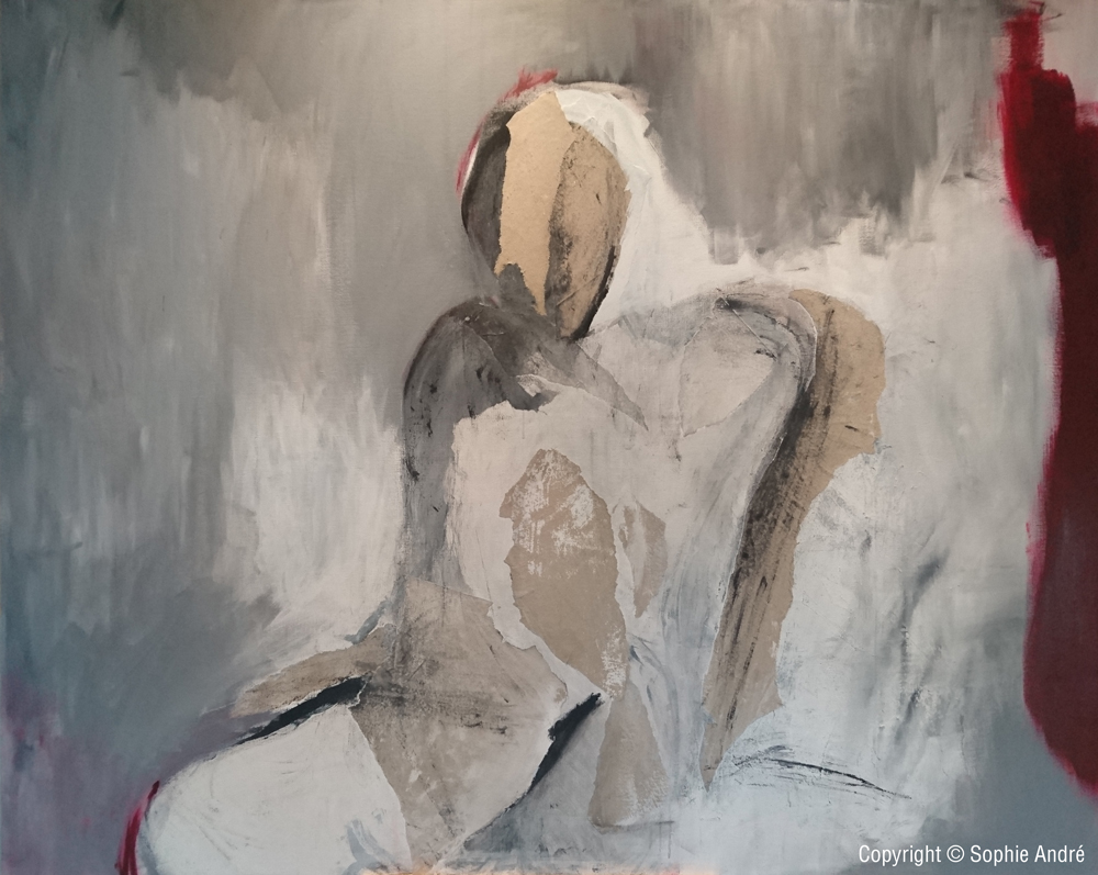 Le Témoin silencieux - 1m30 x 1m62 cm 2018 Papier kraft, arcylique sur toile de lin, bords blanc 2018