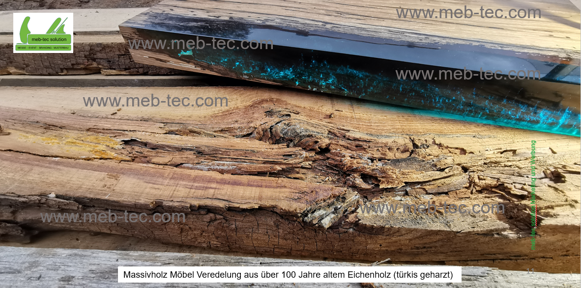 Massivholz Möbel aus über 100 Jahre altem Eichenholz (türkis geharzt)