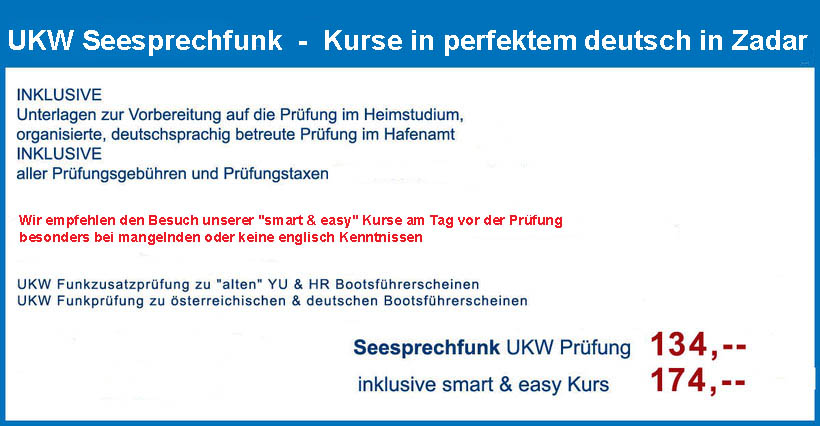 UKW Seesprechfunk zu deutschen & österreichischen Bootsführerscheinen - Kurse in perfektem deutsch in Zadar