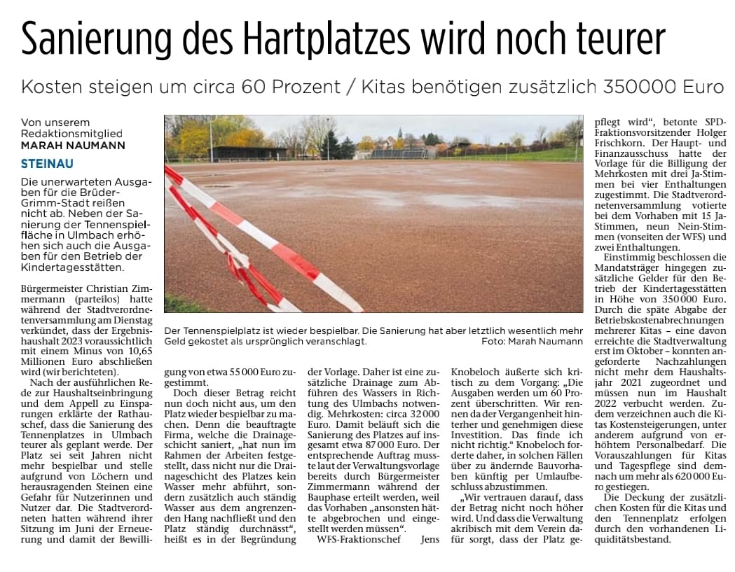 18.11.2022 - Sanierung des Hartplatzes noch teurer