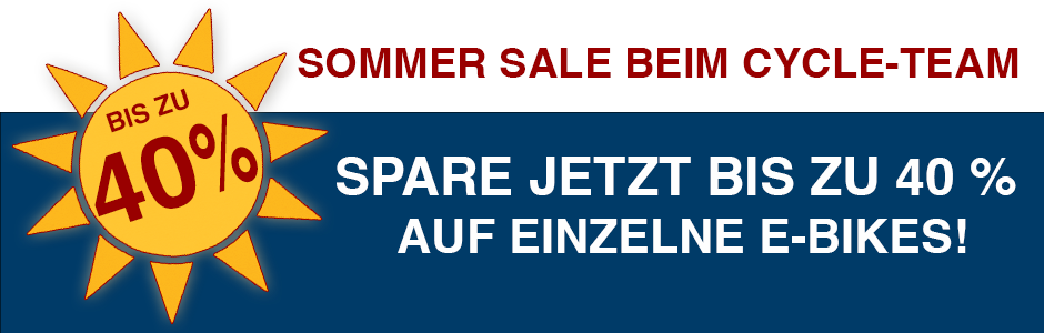 Sommer Sale beim Cycle-Team, Spare jetzt bis zu 40 % auf einzelne E-Bikes!